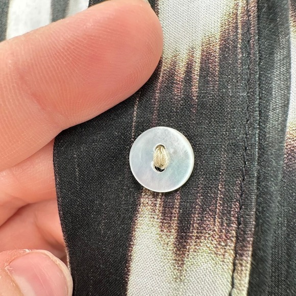 Bella Dahl XS Black White Print Rayon Maxi Dress Button Front Long Sleeve Resort - Picture 10 of 14